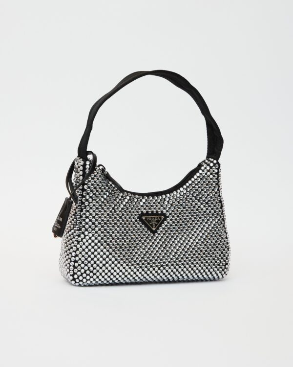 Prada Re-edition 2000 Black Crystal Hobo Bag