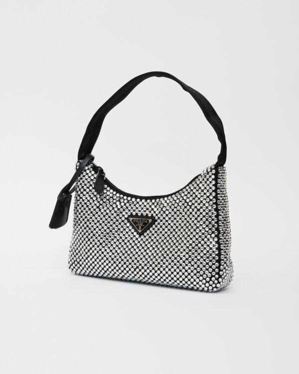 Prada Re-edition 2000 Black Crystal Hobo Bag