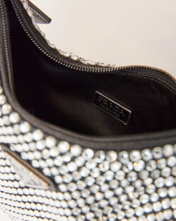 Prada Re-edition 2000 Black Crystal Hobo Bag