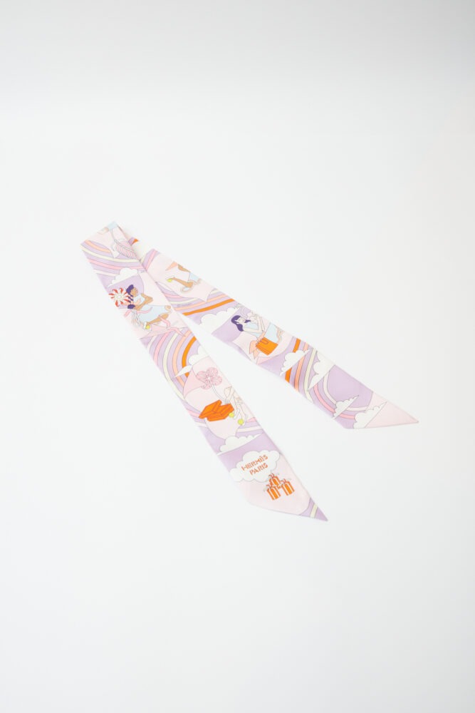 Hermès Twilly 86 Carres Volants Lilas/Rose Pale/Orange