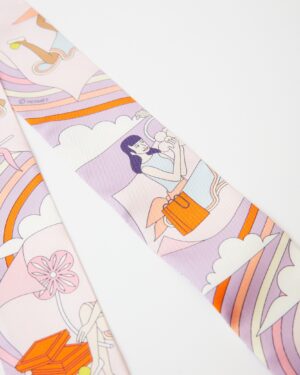 Hermès Twilly 86 Carres Volants Lilas/Rose Pale/Orange