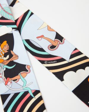 Hermès Twilly 86 Carres Volants Noir/Ciel/Multicolore