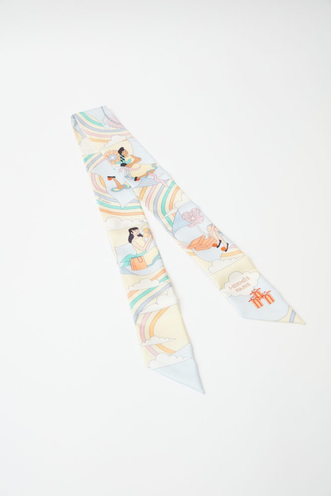 Hermès Twilly 86 Carres Volants Jaune Soufre/Ciel/Vert Jade