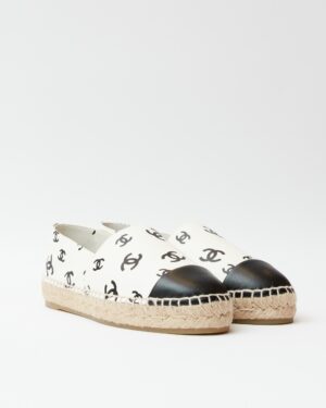 Chanel Printed Lambskin CC White Black Espadrilles