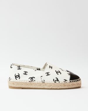 Chanel Printed Lambskin CC White Black Espadrilles