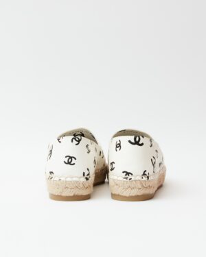Chanel Printed Lambskin CC White Black Espadrilles