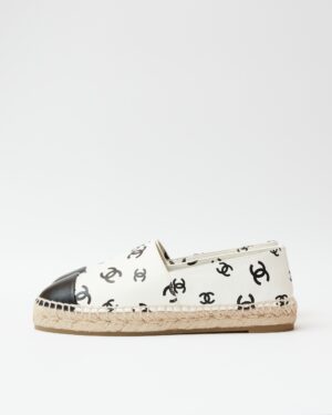 Chanel Printed Lambskin CC White Black Espadrilles