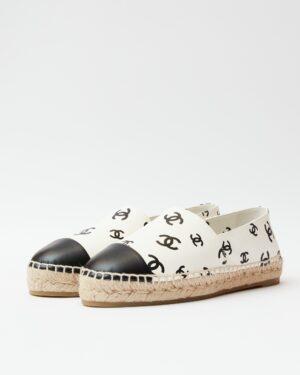 Chanel Printed Lambskin CC White Black Espadrilles