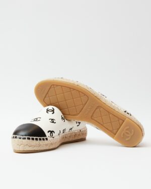 Chanel Printed Lambskin CC White Black Espadrilles