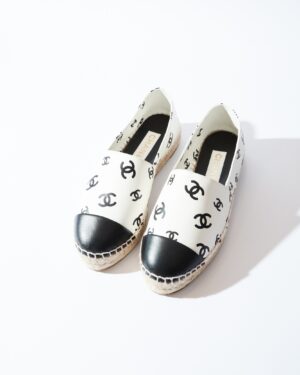 Chanel Printed Lambskin CC White Black Espadrilles