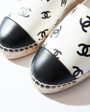 Chanel Printed Lambskin CC White Black Espadrilles