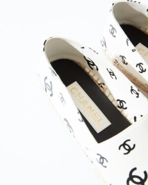 Chanel Printed Lambskin CC White Black Espadrilles