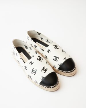 Chanel Printed Lambskin CC White Black Espadrilles
