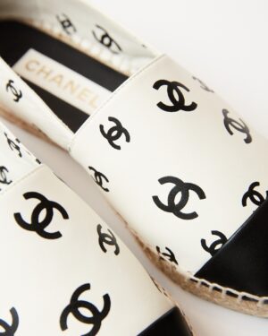 Chanel Printed Lambskin CC White Black Espadrilles