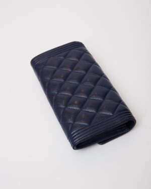 Chanel Boy Long Flap Wallet Blue Caviar GHW