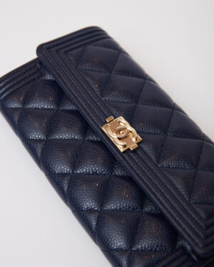 Chanel Boy Long Flap Wallet Blue Caviar GHW