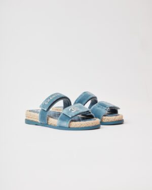 Chanel Velvet Blue Mules 37