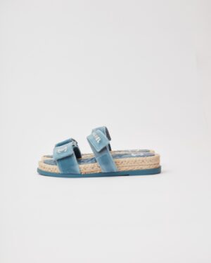 Chanel Velvet Blue Mules 37