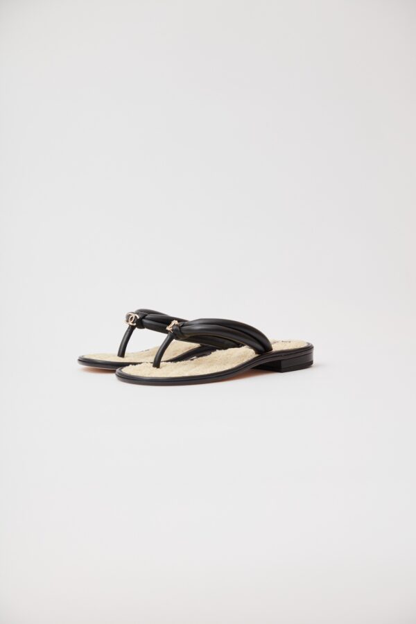 Chanel White Black Tweed Thong Sandals