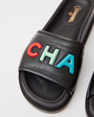 Chanel Black Multicolor Lambskin Mules