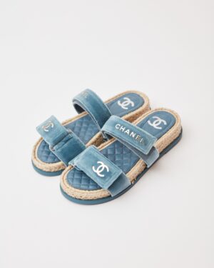 Chanel Velvet Blue Mules 37