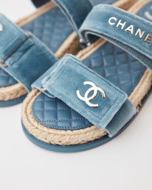 Chanel Velvet Blue Mules 37