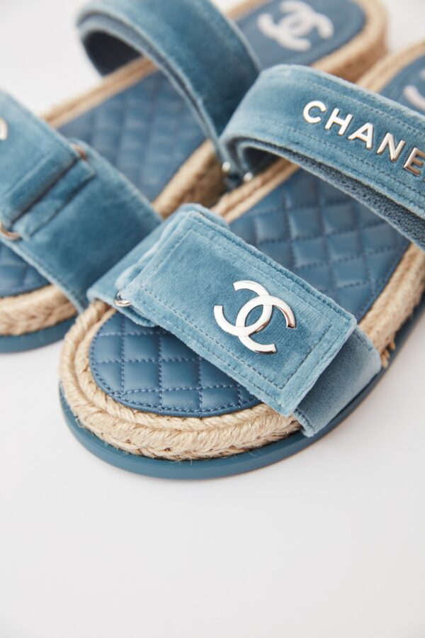 Chanel Velvet Blue Mules 37