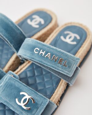 Chanel Velvet Blue Mules 37