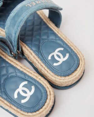 Chanel Velvet Blue Mules 37
