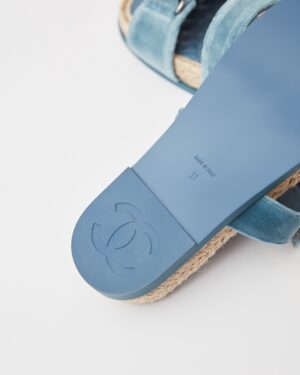 Chanel Velvet Blue Mules 37