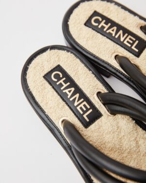 Chanel White Black Tweed Thong Sandals