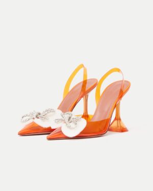 Amina Muaddi Rosie Glass PVC Orange Slingback Pump 37