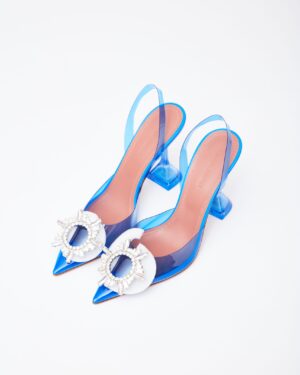 Amina Muaddi Begum Glass PVC Electric Blue Slingback Pump 37.5