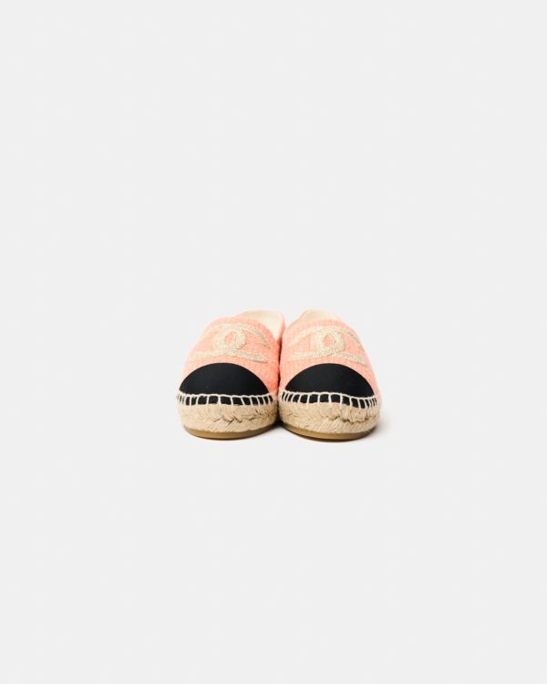 Chanel Light Orange Cotton Tweed Fabric and Grosgrain Espadrilles 37