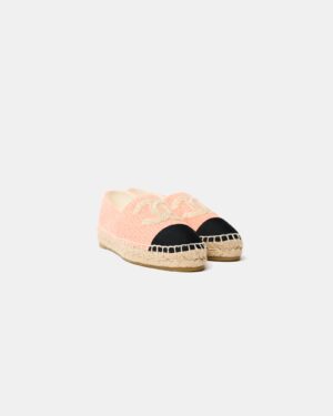 Chanel Light Orange Cotton Tweed Fabric and Grosgrain Espadrilles 37