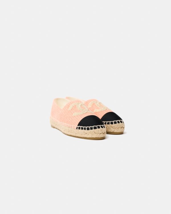 Chanel Light Orange Cotton Tweed Fabric and Grosgrain Espadrilles 37