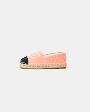 Chanel Light Orange Cotton Tweed Fabric and Grosgrain Espadrilles 37