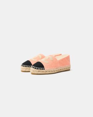 Chanel Light Orange Cotton Tweed Fabric and Grosgrain Espadrilles 37