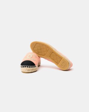 Chanel Light Orange Cotton Tweed Fabric and Grosgrain Espadrilles 37