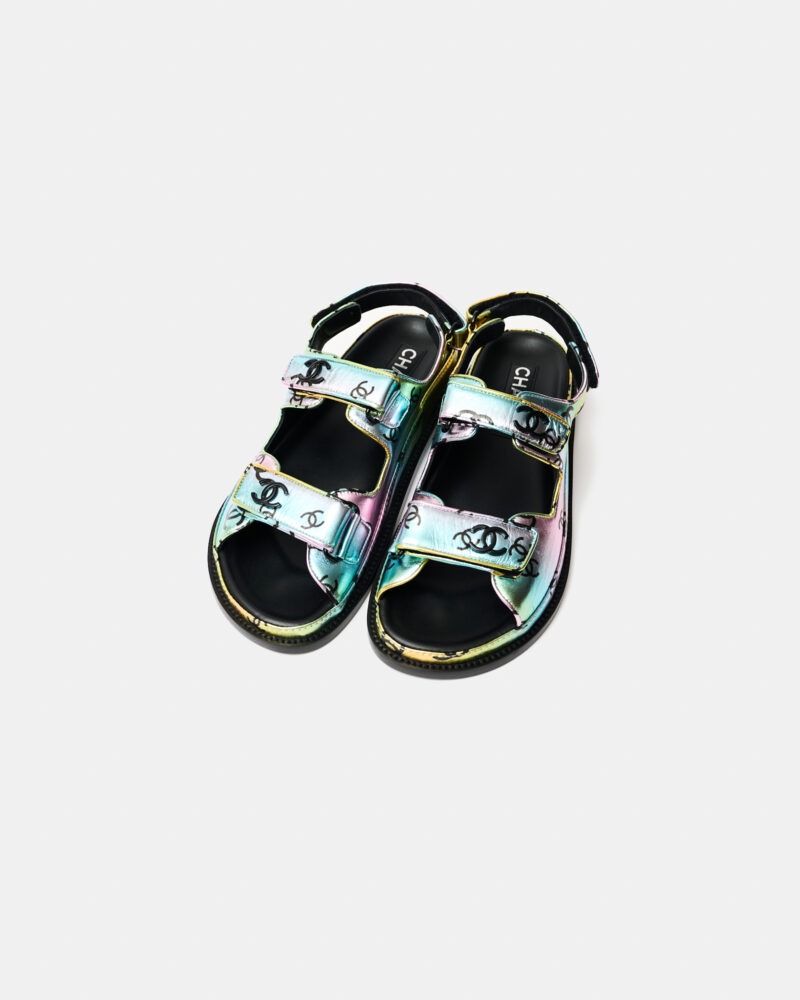 Chanel Multicolor Laminated Calfskin Dad Sandals 37.5