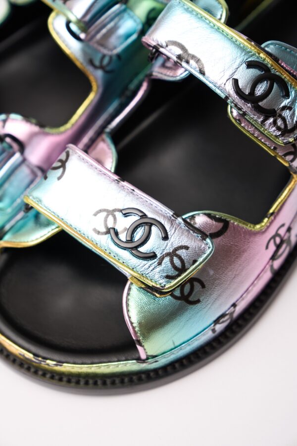 Chanel Multicolor Laminated Calfskin Dad Sandals 37.5