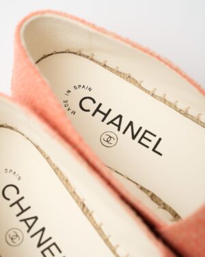 Chanel Light Orange Cotton Tweed Fabric and Grosgrain Espadrilles 37