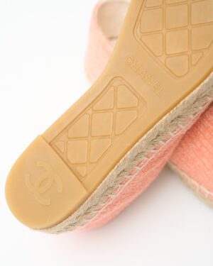 Chanel Light Orange Cotton Tweed Fabric and Grosgrain Espadrilles 37