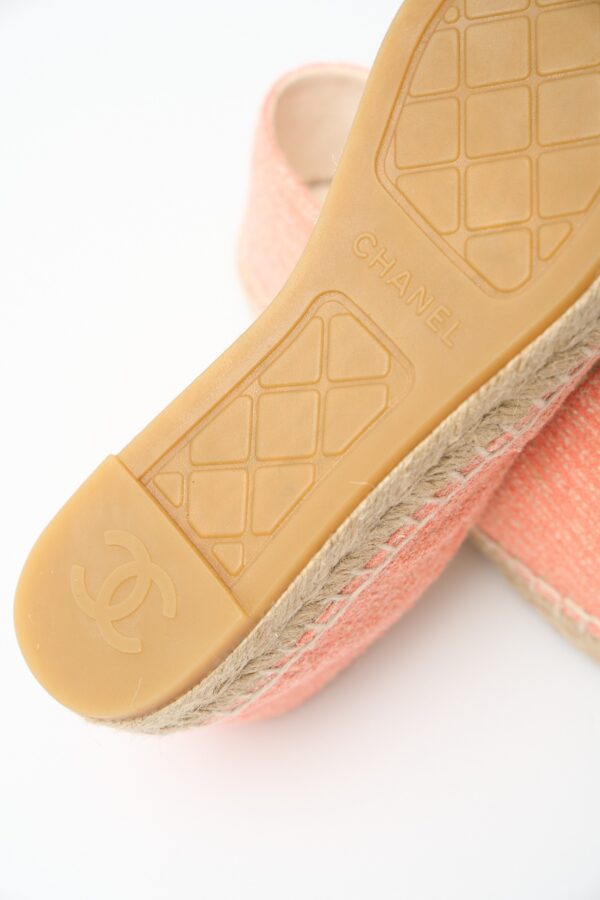 Chanel Light Orange Cotton Tweed Fabric and Grosgrain Espadrilles 37