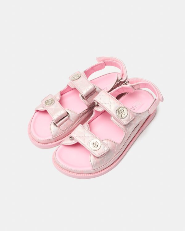 Chanel Pink Laminated Calfskin Dad Sandals 37