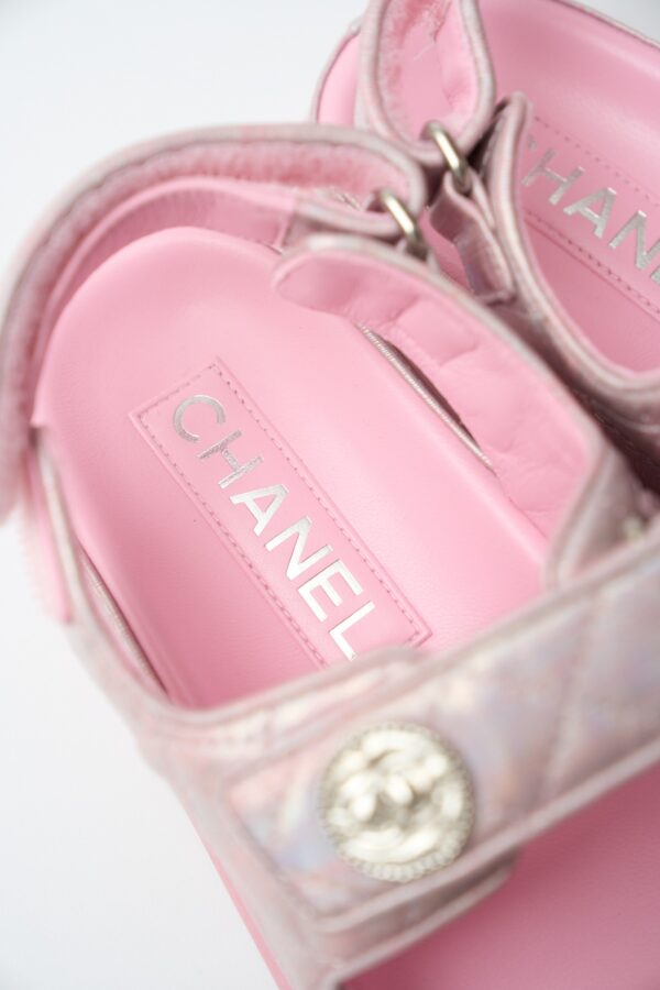 Chanel Pink Laminated Calfskin Dad Sandals 37