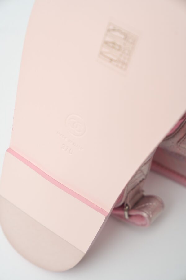 Chanel Pink Laminated Calfskin Dad Sandals 37
