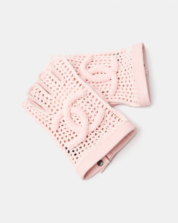 Chanel Fingerless Gloves Light Pink Crochet and Lambskin