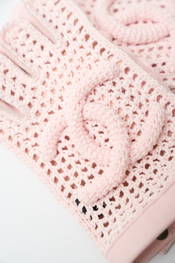 Chanel Fingerless Gloves Light Pink Crochet and Lambskin