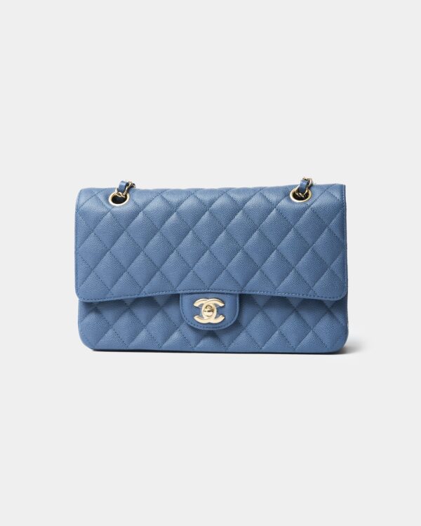 Chanel Classic Double Flap Medium Blue Caviar GHW
